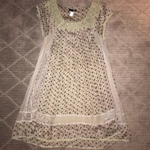 Lace Trim Print Dress